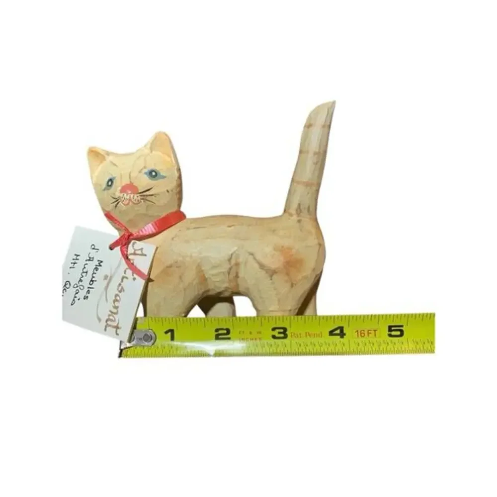 Artisanat‎ Meubles d'Autrefois Montreal Quebec Cat Figure Wood Carved 4”Folk Art